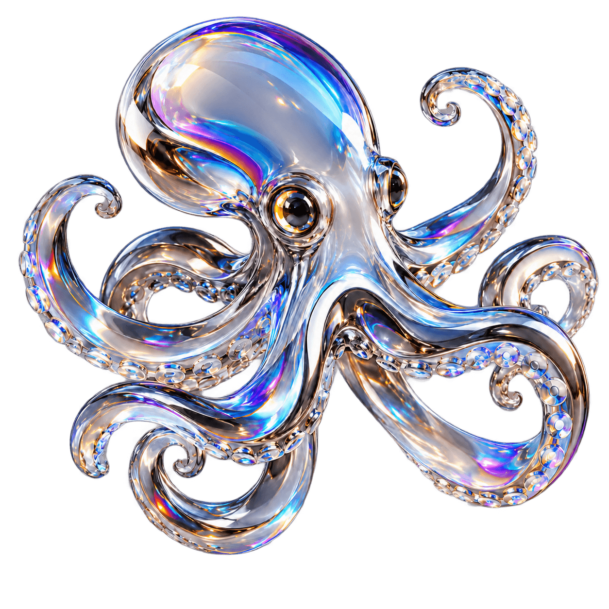 Karnit glass mascot with eight arms, representing one system that handles many tasks